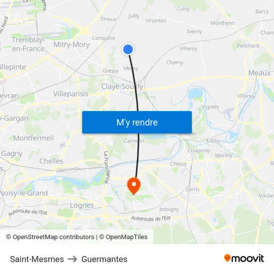 Saint-Mesmes to Guermantes map