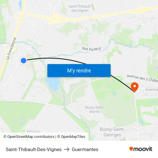 Saint-Thibault-Des-Vignes to Guermantes map