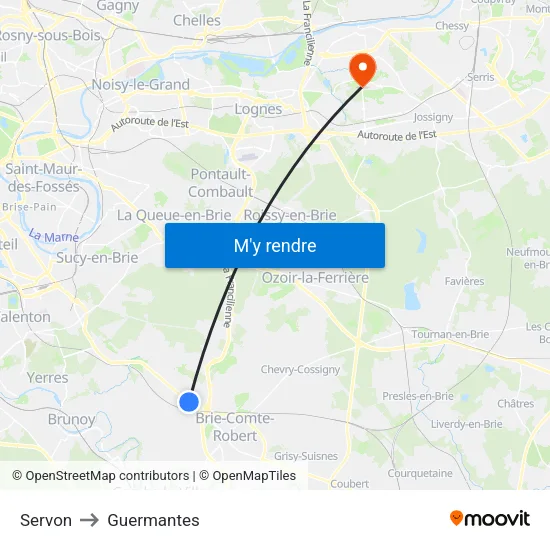Servon to Guermantes map