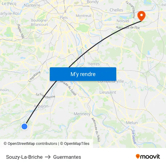 Souzy-La-Briche to Guermantes map