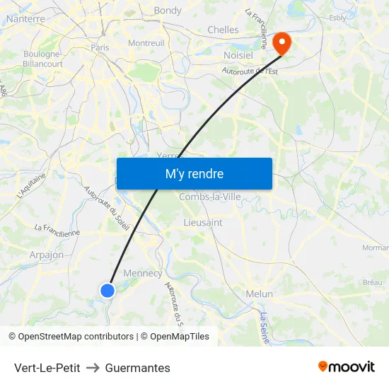 Vert-Le-Petit to Guermantes map