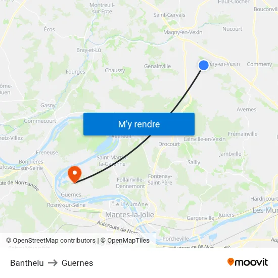 Banthelu to Guernes map
