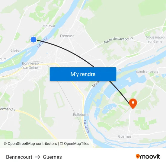 Bennecourt to Guernes map