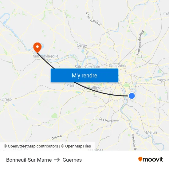 Bonneuil-Sur-Marne to Guernes map