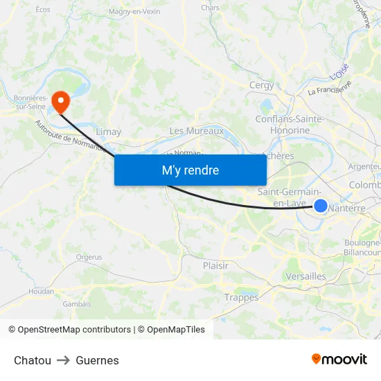 Chatou to Guernes map