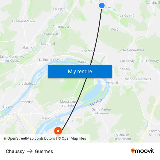 Chaussy to Guernes map