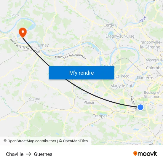Chaville to Guernes map