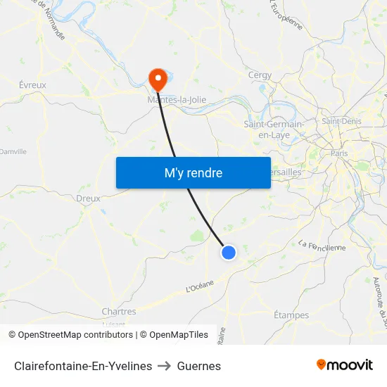 Clairefontaine-En-Yvelines to Guernes map