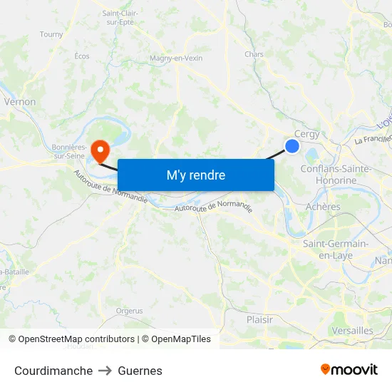 Courdimanche to Guernes map