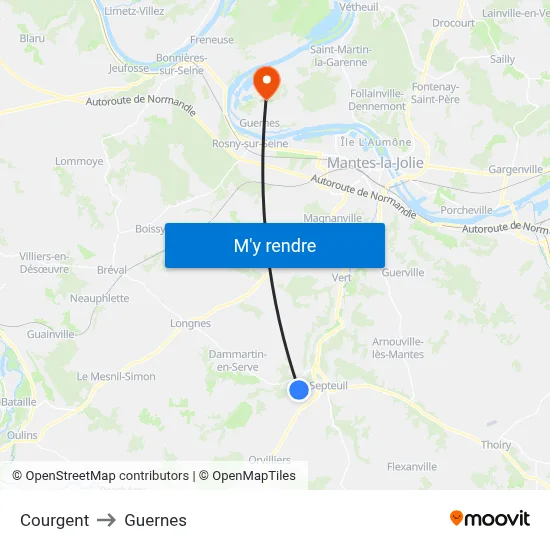 Courgent to Guernes map