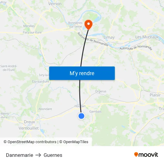 Dannemarie to Guernes map