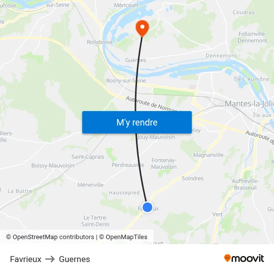 Favrieux to Guernes map