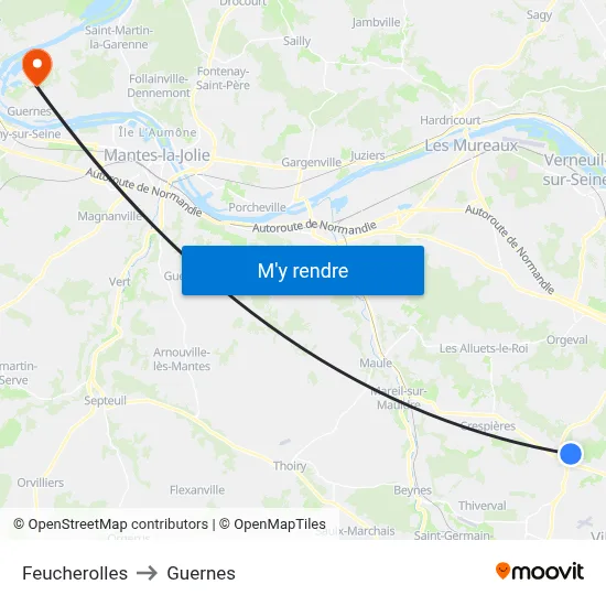 Feucherolles to Guernes map