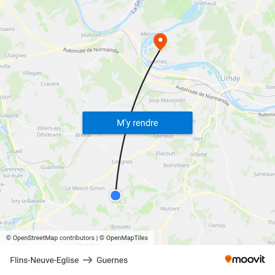Flins-Neuve-Eglise to Guernes map