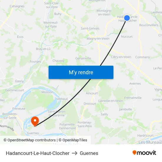 Hadancourt-Le-Haut-Clocher to Guernes map