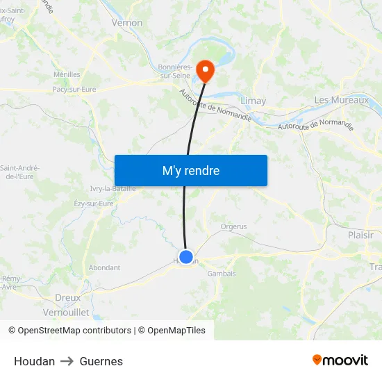 Houdan to Guernes map