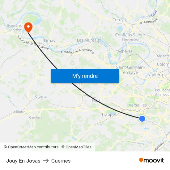 Jouy-En-Josas to Guernes map
