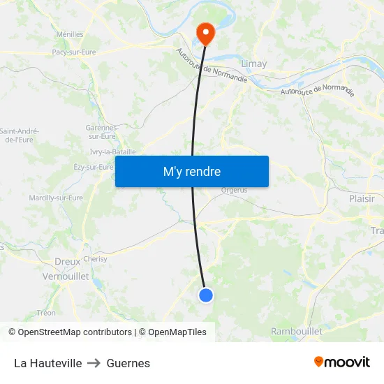 La Hauteville to Guernes map
