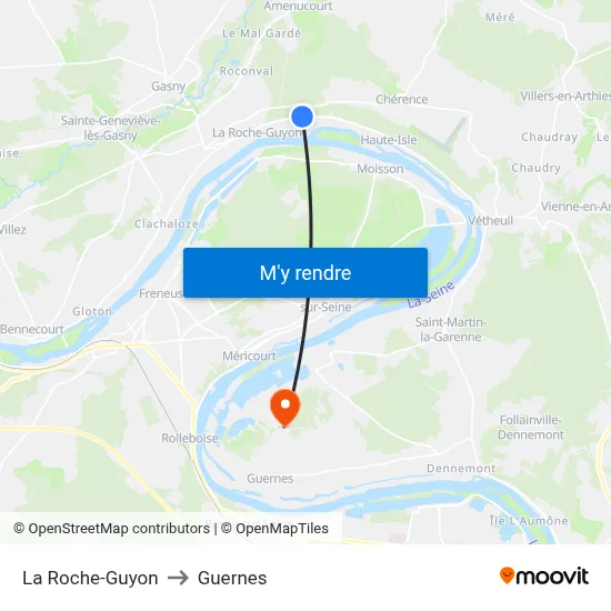 La Roche-Guyon to Guernes map