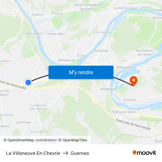 La Villeneuve-En-Chevrie to Guernes map