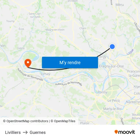 Livilliers to Guernes map