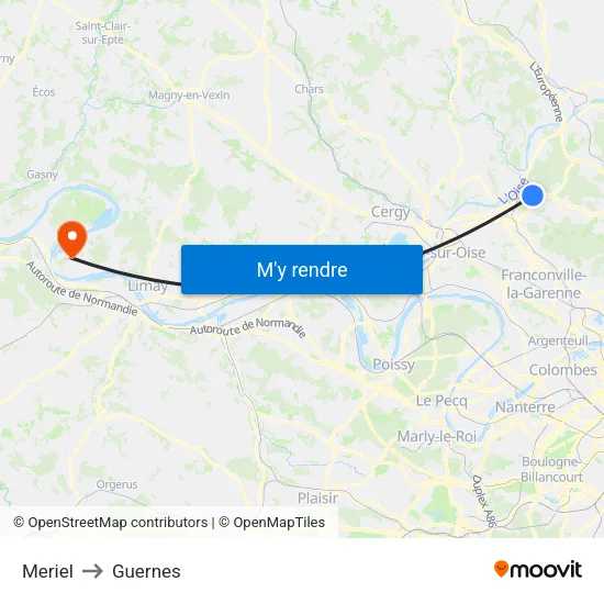 Meriel to Guernes map