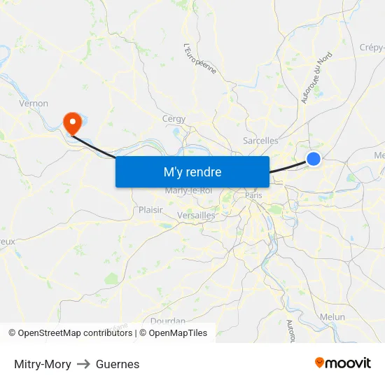 Mitry-Mory to Guernes map