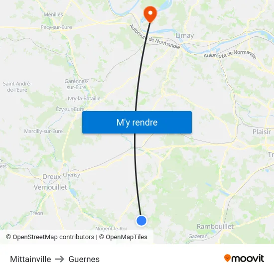Mittainville to Guernes map