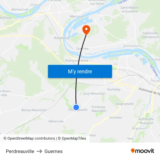 Perdreauville to Guernes map