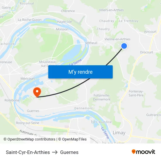Saint-Cyr-En-Arthies to Guernes map