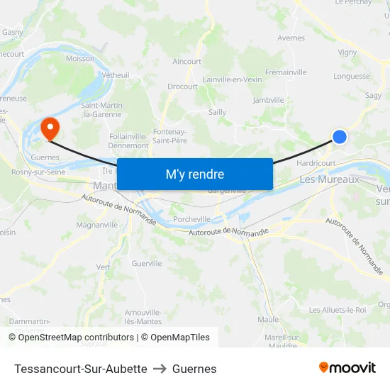 Tessancourt-Sur-Aubette to Guernes map