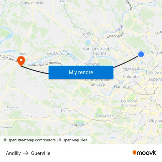 Andilly to Guerville map