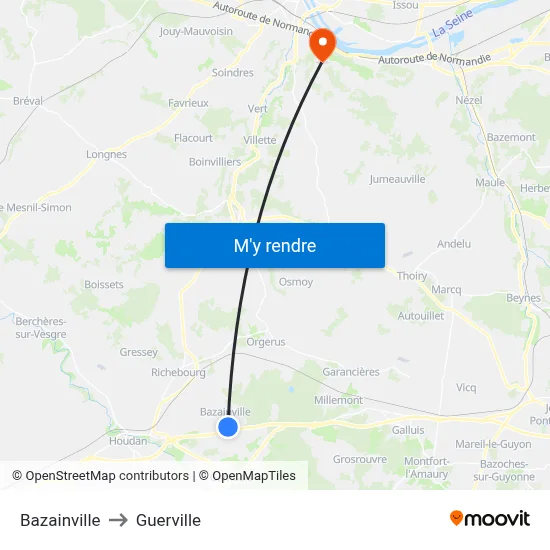 Bazainville to Guerville map