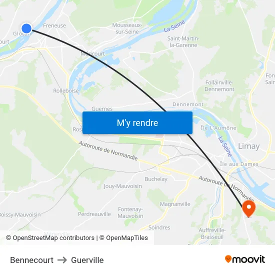 Bennecourt to Guerville map