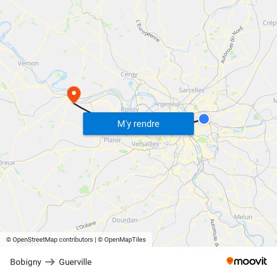 Bobigny to Guerville map