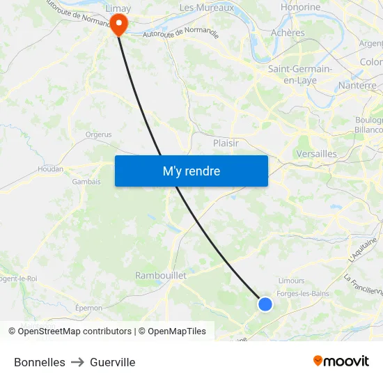 Bonnelles to Guerville map