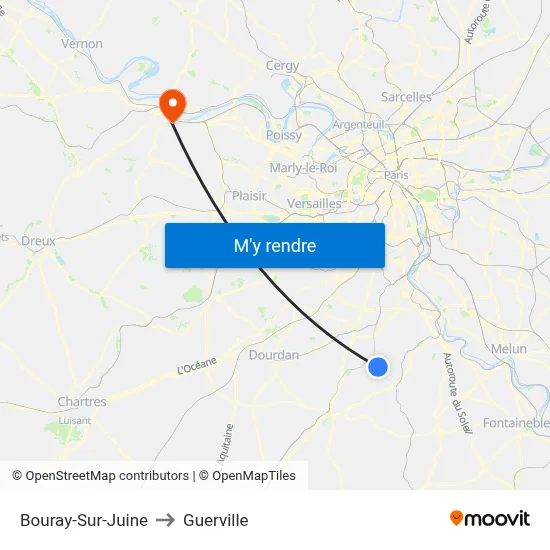 Bouray-Sur-Juine to Guerville map