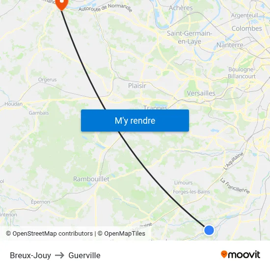 Breux-Jouy to Guerville map