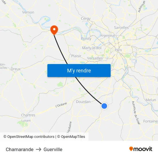 Chamarande to Guerville map