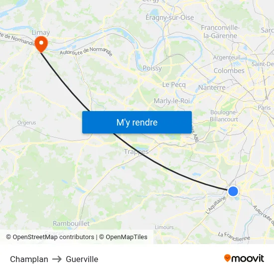 Champlan to Guerville map