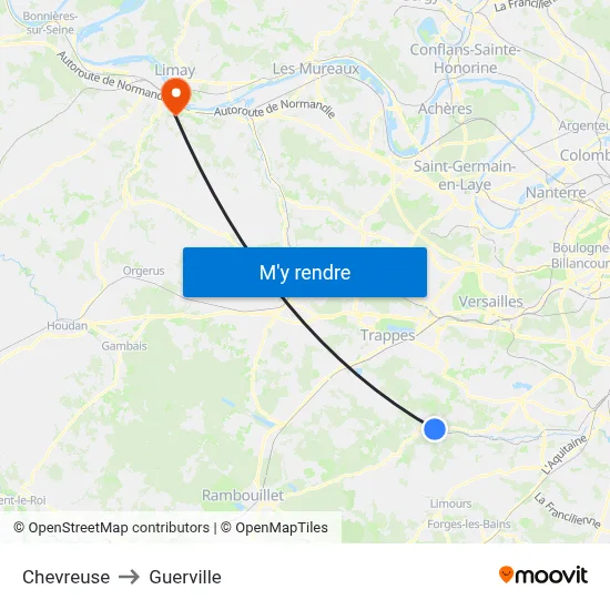Chevreuse to Guerville map