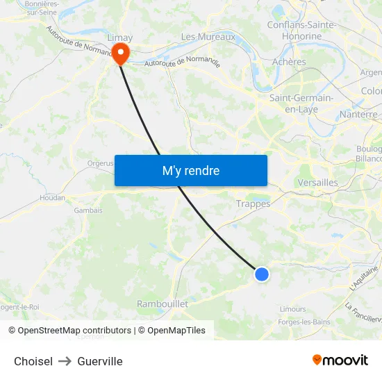 Choisel to Guerville map