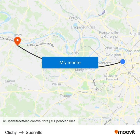 Clichy to Guerville map