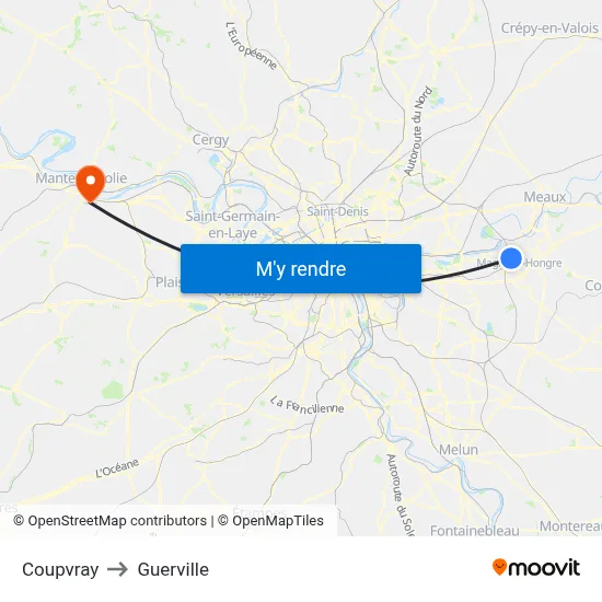 Coupvray to Guerville map
