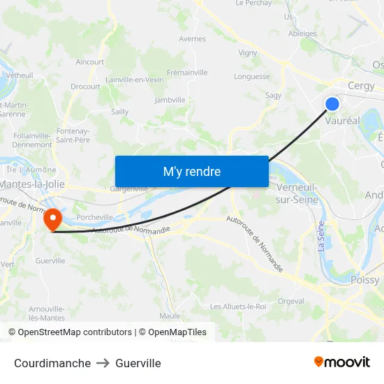 Courdimanche to Guerville map