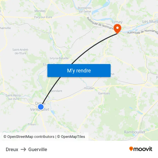 Dreux to Guerville map