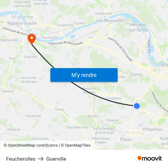 Feucherolles to Guerville map