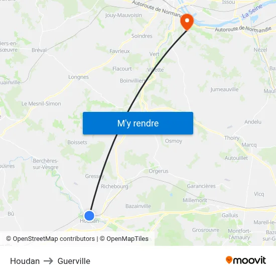 Houdan to Guerville map