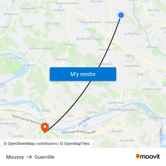 Moussy to Guerville map