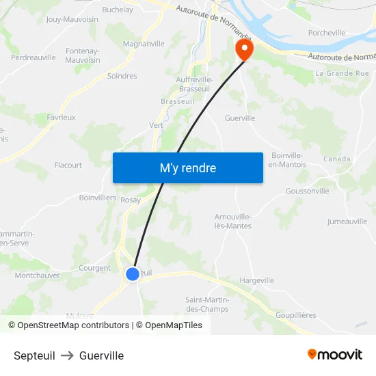Septeuil to Guerville map